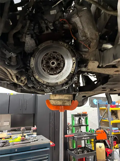 Dual-mass flywheel exposed during clutch and gearbox removal at Car Fix Mechanic, Clondalkin, Dublin