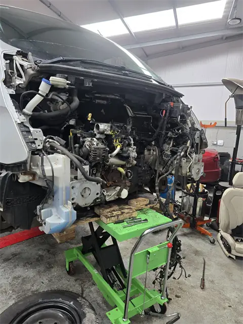Diesel engine lifted out of a van for a full rebuild at Car Fix Mechanic workshop, Clondalkin